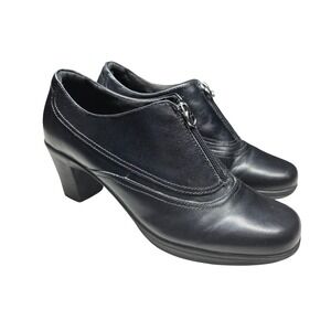 Clarks Bendables Black Leather Zip‎ Front Ankle Booties Shooties 9.5M 80464